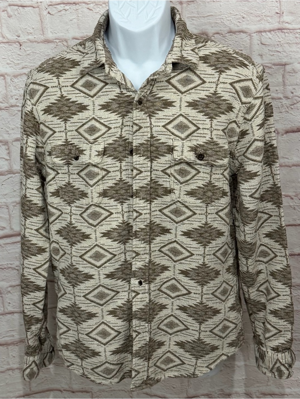 Faherty Belmar Shirt Mens L Southwestern Aztec Geometric Double Cloth Cotton